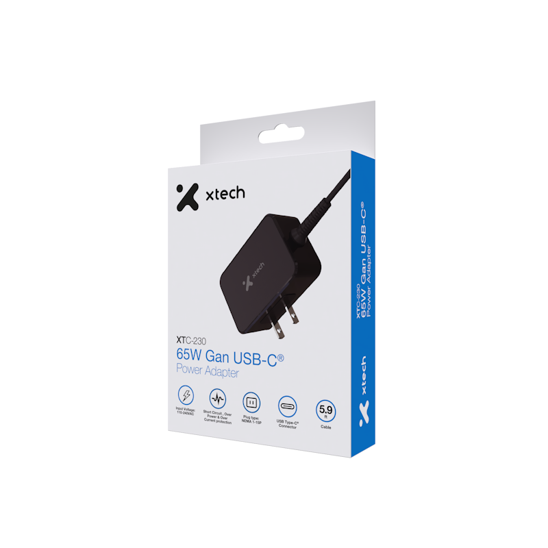 Xtech - 65W GaN USB-C® Power adapter - voltage 110/240VCA
